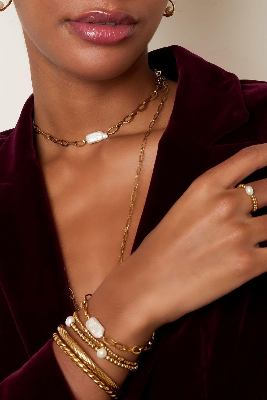 Necklace small chain with a pearl Gold Color Stainless Steel Picture4